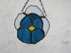 blue and white pansy in stained glass
