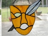 Shakespeare theater stained glass - mask and quill
